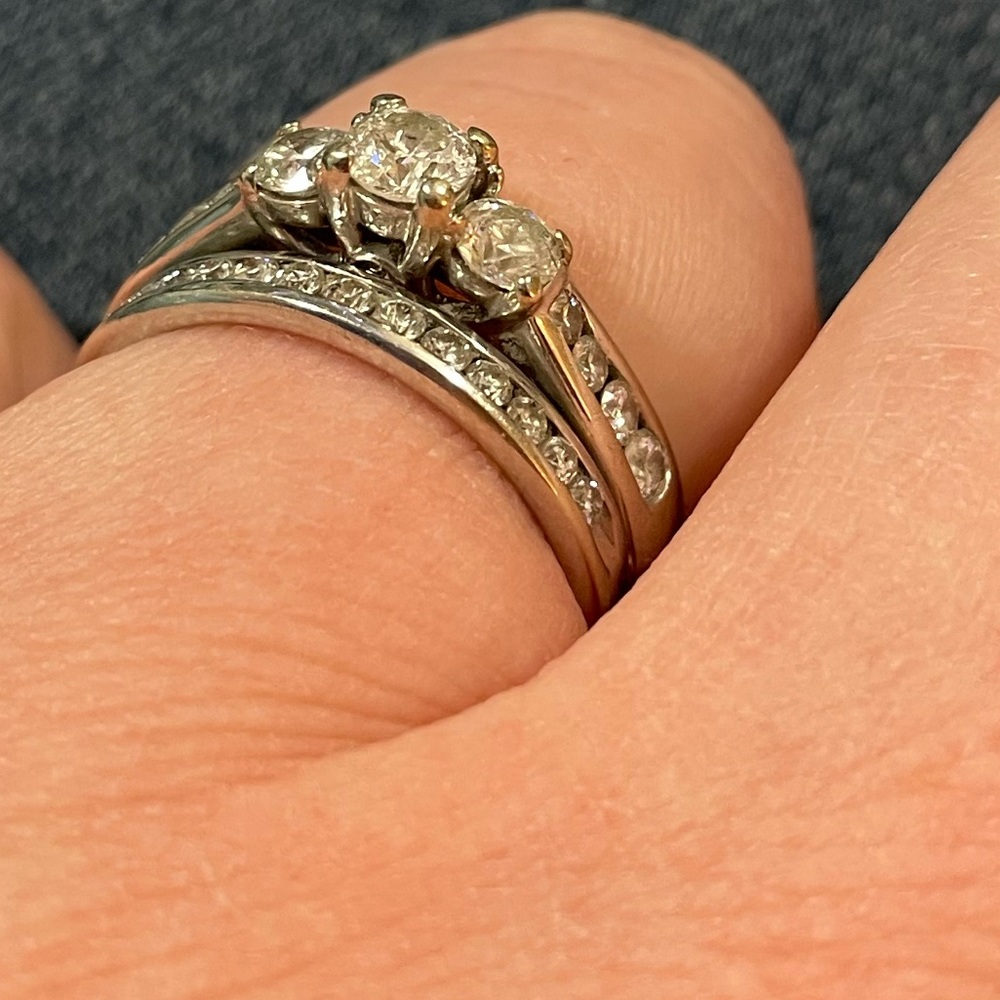 White gold wedding and engagement band set.
